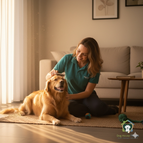 Pessoa cuidando de um cão em casa